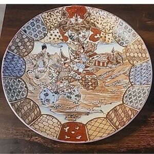 Antique Japanese Satsuma Stoneware 12.25" Hand Painted Charger Plate